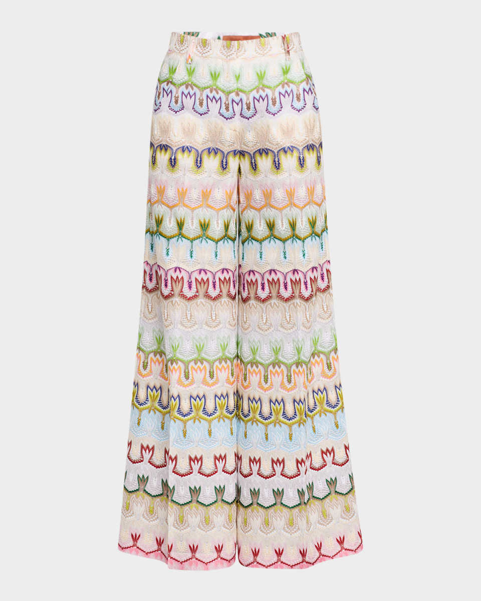 Multi-Color Crochet Knit Wide-Leg Trousers